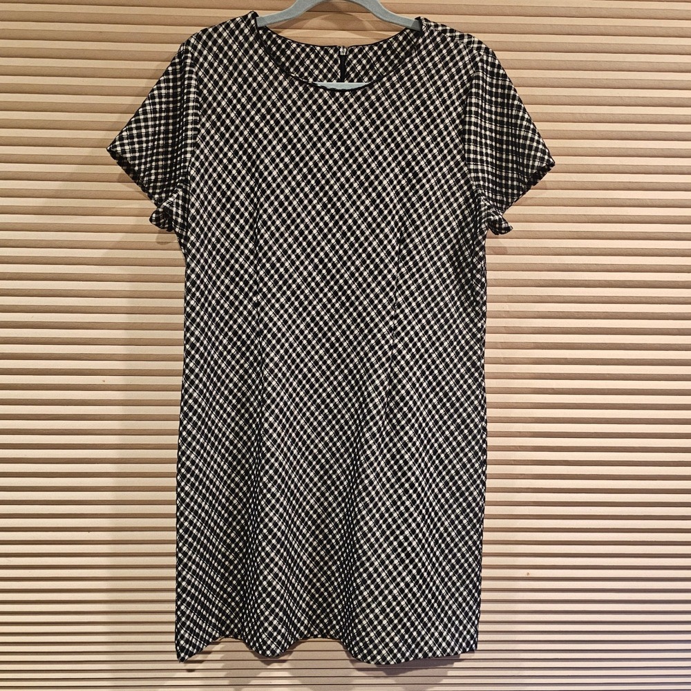 Spanx The Perfect A-Line Dress Black White Gingham Check Short Sleeve 21063R L